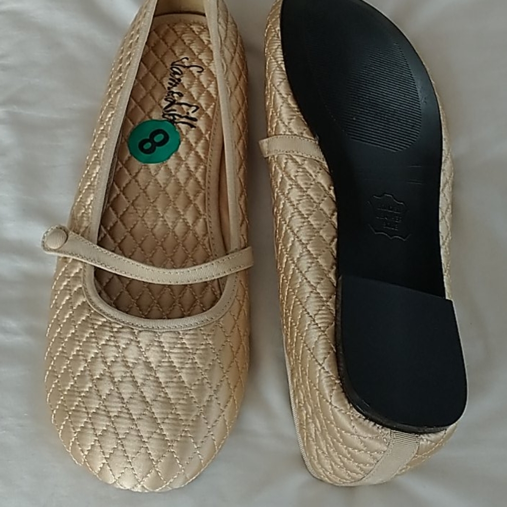 Sam & Libby Gold Quilted Ballet Shoes with strap 8
